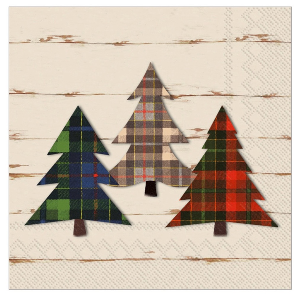 2 Packs Cocktail Napkins Checkered Pines Paper Napkins 40 Counts 5” X 5”